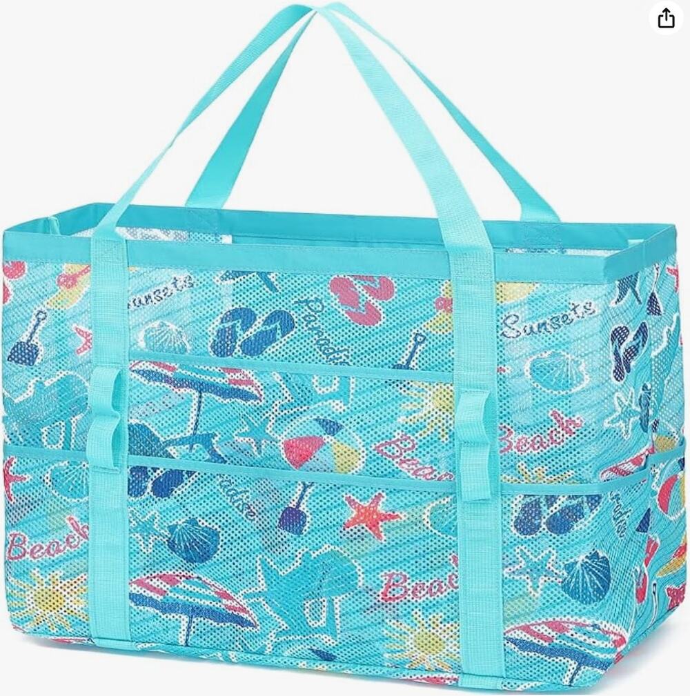 Large Mesh Beach Bag, Toy Pool Bag w/ Zipper Pocket, Family Travel-Beach Element